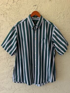Club Room Green Navy Striped Button Down Shirt Large